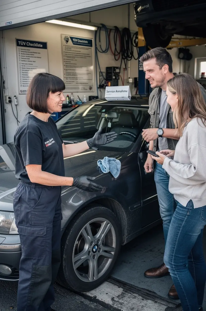 Nahaufnahme eines Autoscheinwerfers im Rahmen einer Sichtprüfung vor TÜV